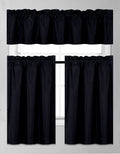 Elegant Home Collection 3 Piece Solid Color Faux Silk Blackout Kitchen Window Curtain Set with Tiers and Valance Solid Color Lin