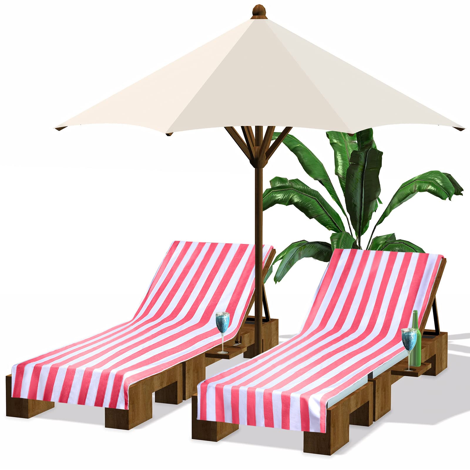 Fumete 2 Packs Pool Lounge Chair Cover 30 x 85 Inch Patio Chaise Lounge Covers Microfiber Beach Chair Towel Portable Stripe Chai