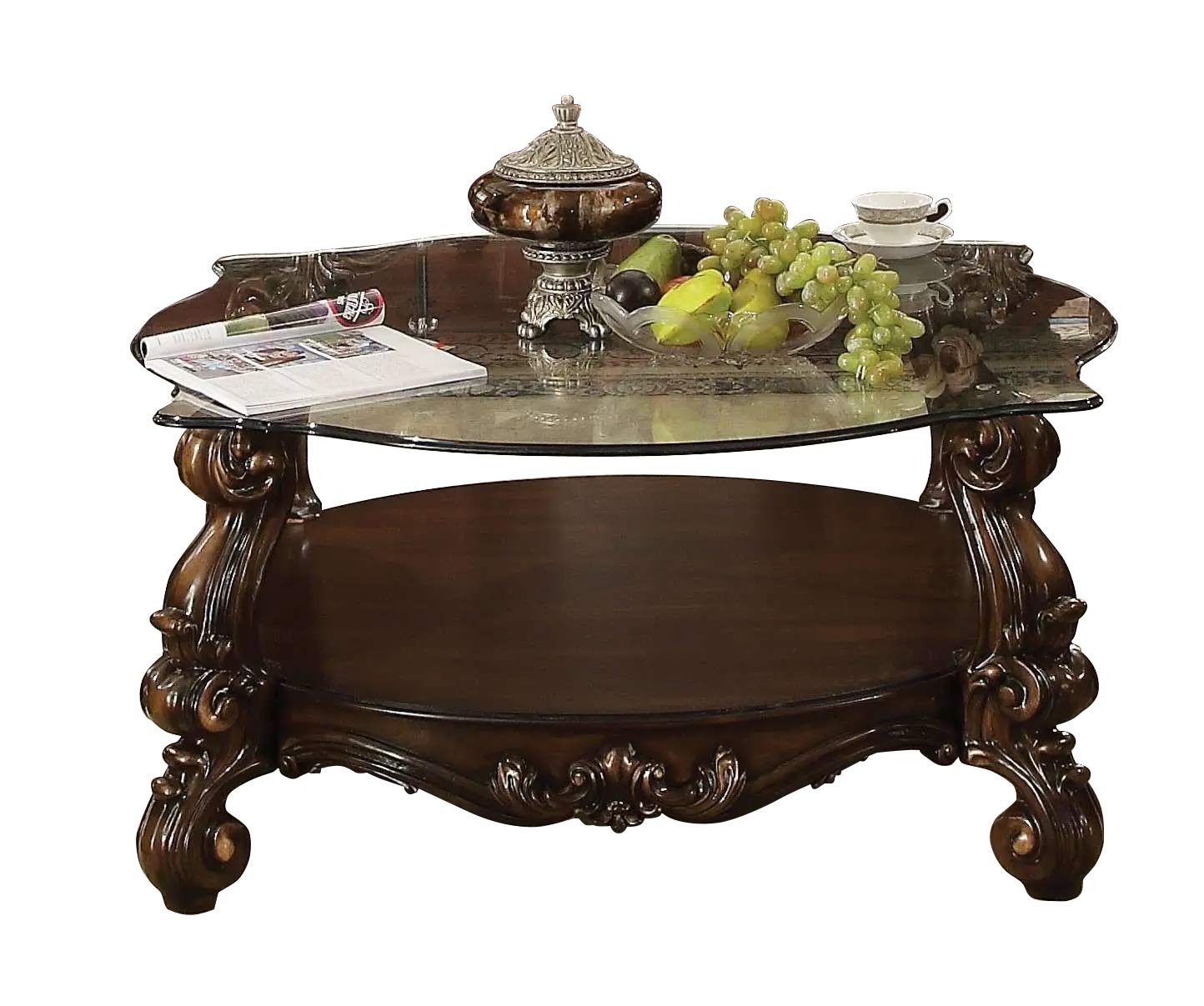 ACME Versailles Coffee Table - 82080 - Cherry Oak & Clear Glass