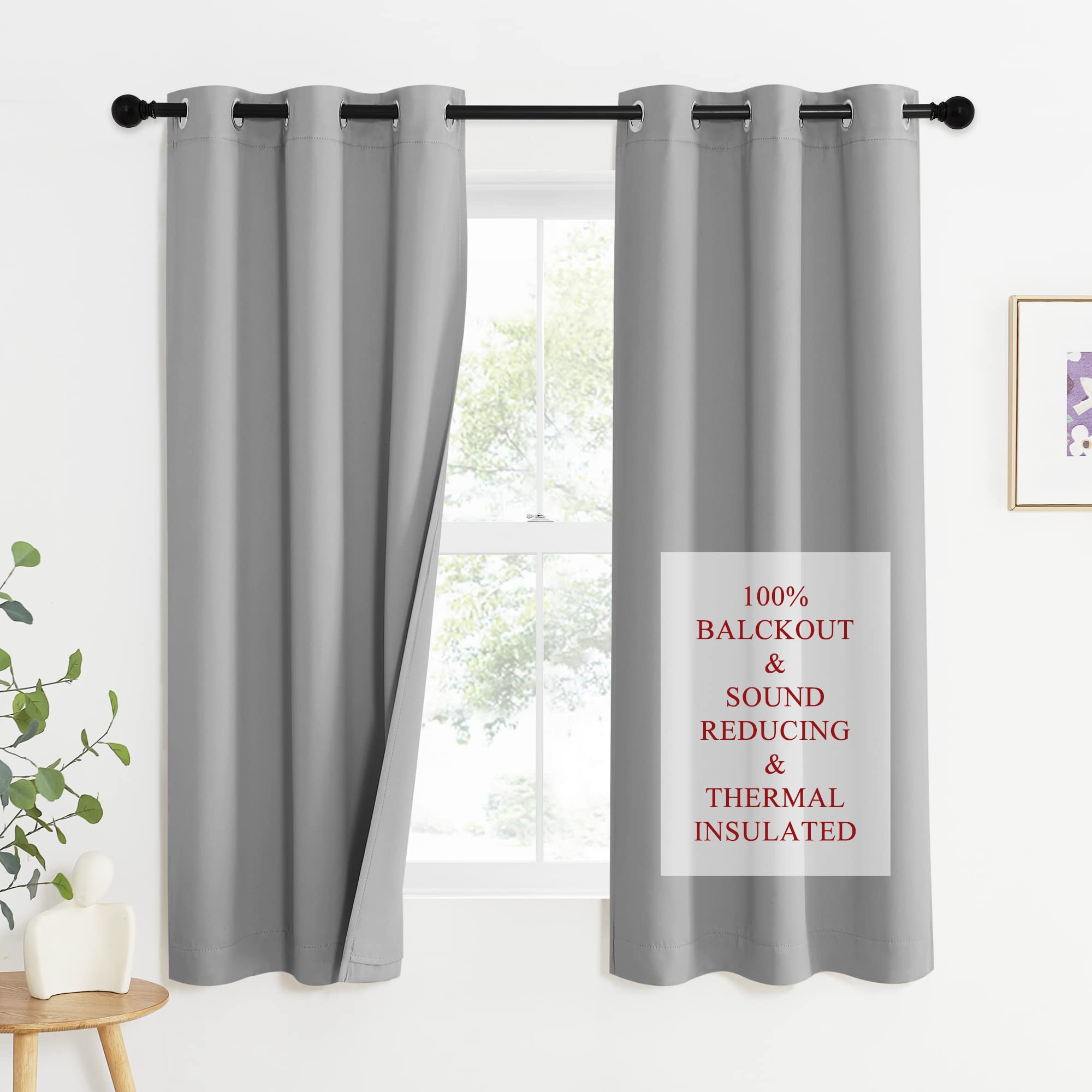 NICETOWN Noise Reduction Blackout Curtains, Thermal Insulated Full Blackout 3-Layer Lined Drapes, Energy Efficiency Window Drape