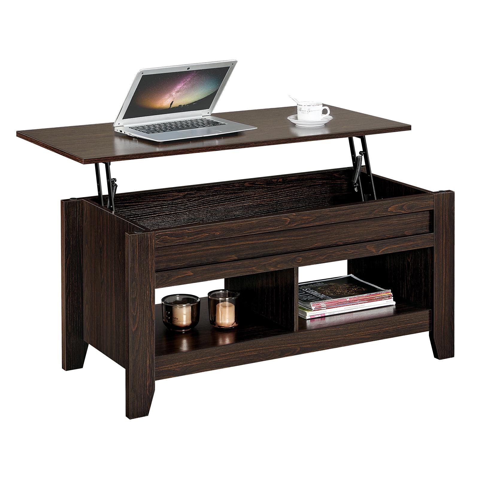 Yaheetech Lift Top Coffee Table with Hidden Storage Compartment & Seperated Lower Shelf, Lift Up Coffee Table, Rising Tabletop D