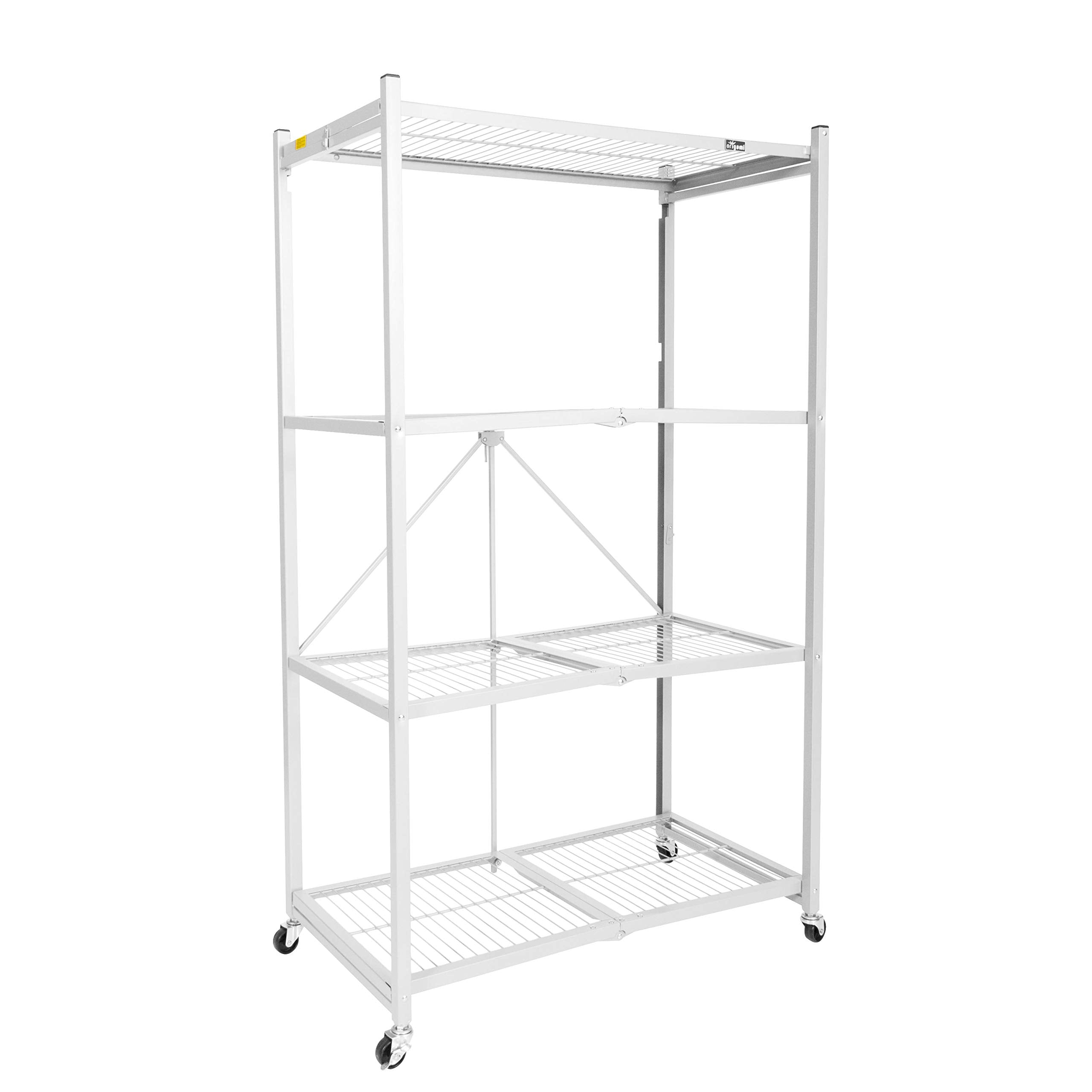 Origami R5 4-Shelf Heavy-Duty Folding Storage Rack, White - Large Foldable Metal Shelving Unit with Wheels for Garage, Pantry, B