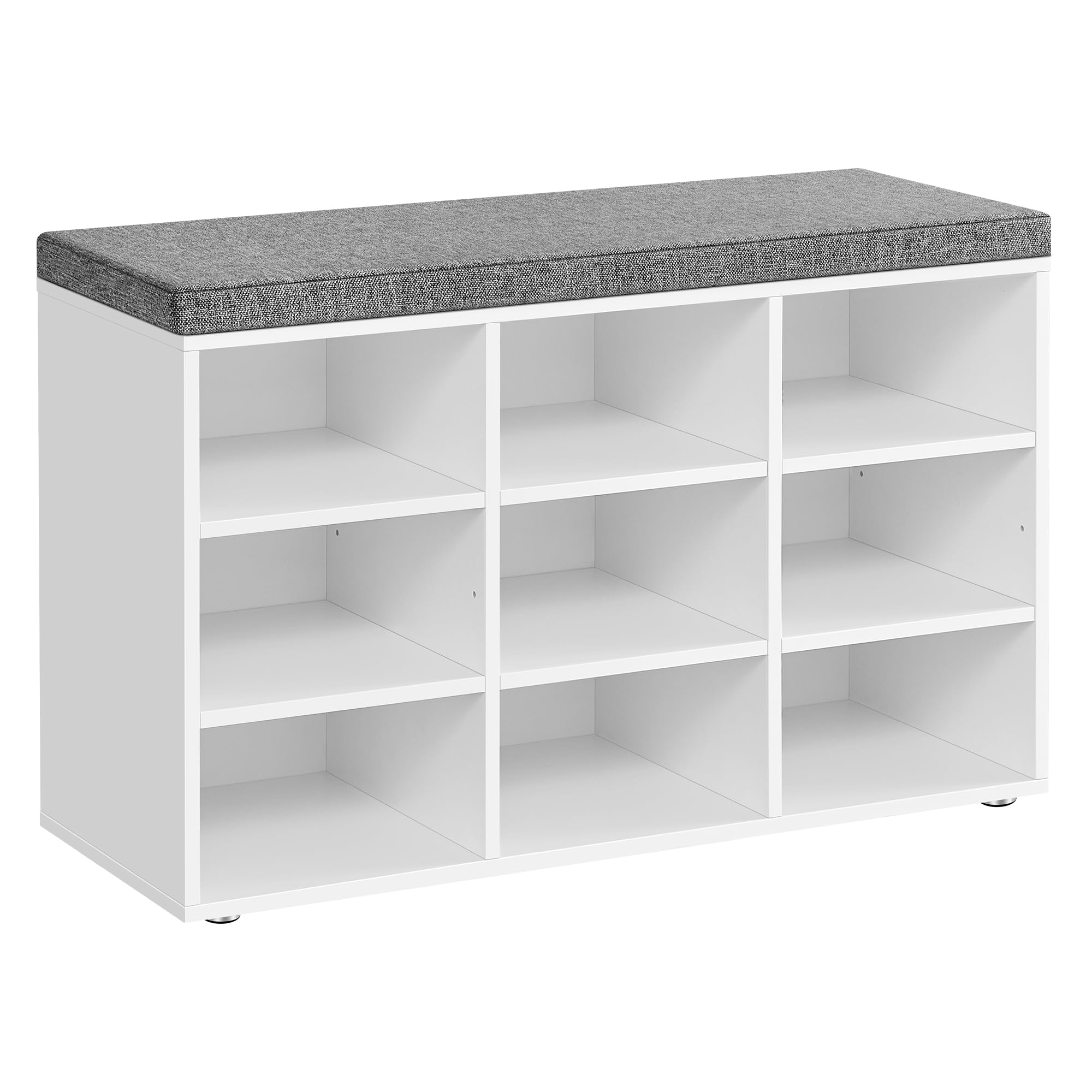 VASAGLE Shoe Bench with Cushion, Storage Bench with Padded Seat, Entryway Bench with 9 Compartments, for Bedroom, 11.9 x 30.9 x 