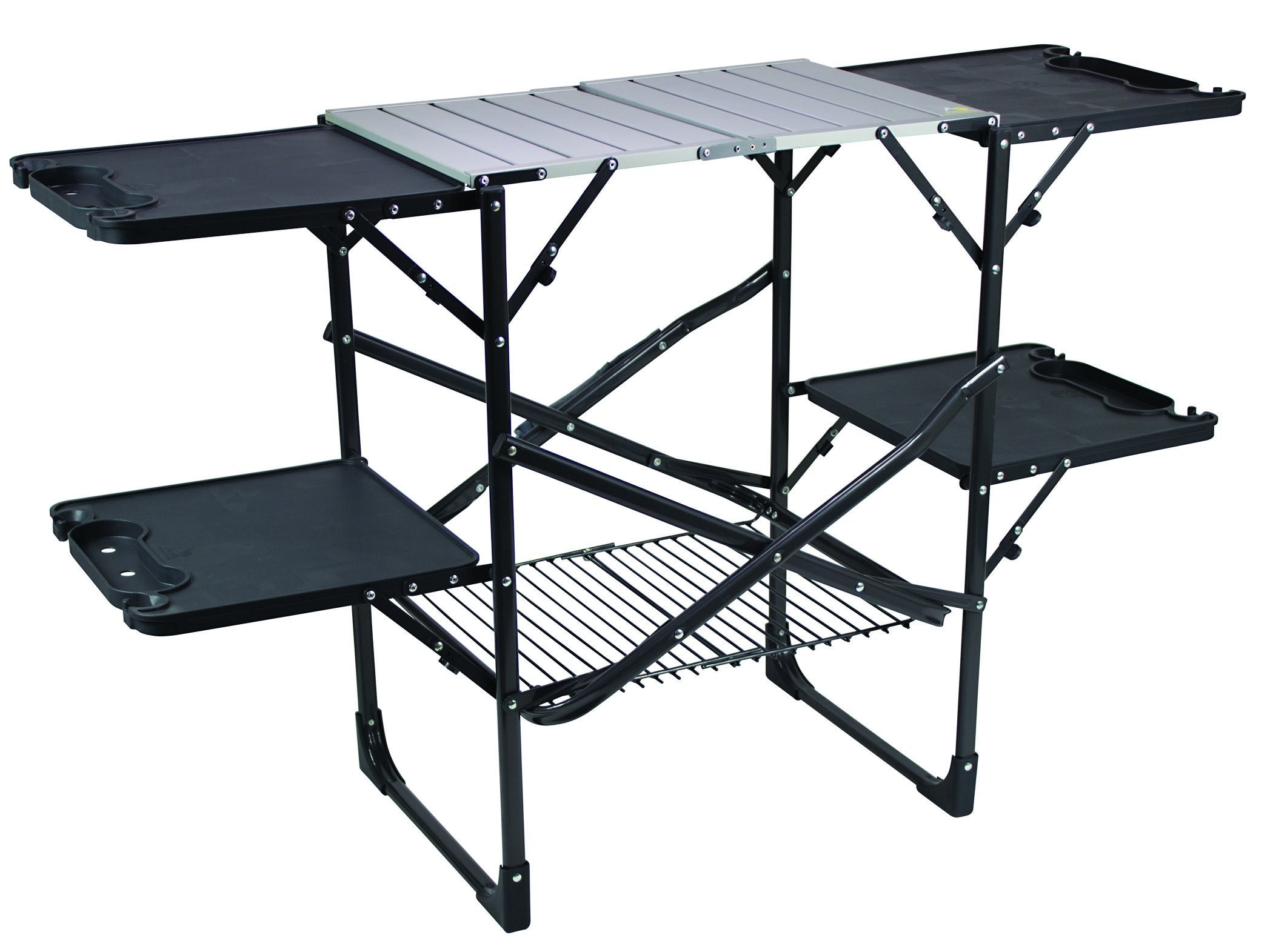 GCI OUTDOOR Slim-Fold Cook Station | Portable Folding Kitchen Table with a Heat Resistant Tabletop, 4 Side Tables & Storage Rack