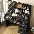 Loomie Vanity Desk with Lighted Mirror & Power Outlet, Makeup Vanity Table with 6 Drawers and 3-Tier Shelf, Dressing Table with 