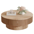 LKTART 39.37Natural Coffee Table Modern Handcraft Drum Round Circle Wooden Solid Wood Veneer Tea Table for for Living Room Apa