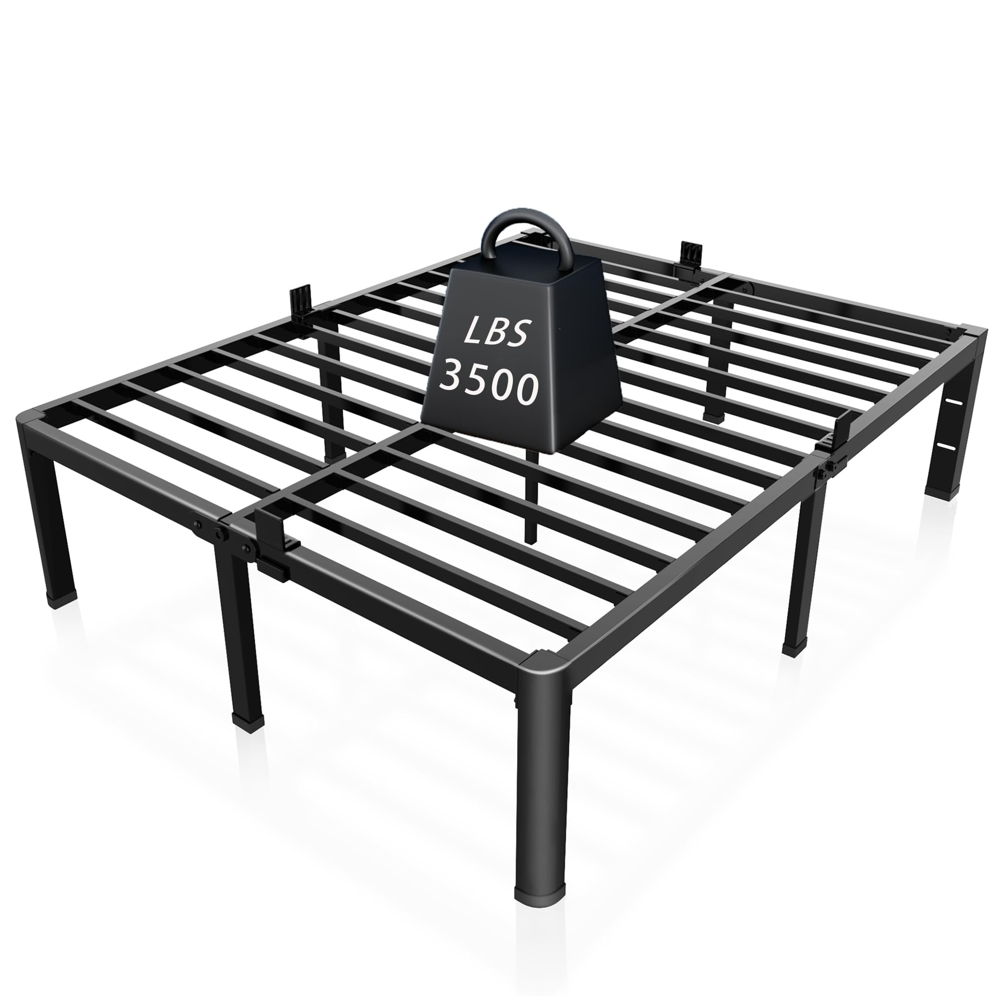 ROIL 14 inch King Size Bed Frame Metal Platform No Box Spring Needed with Headboard Hole Round Corner Legs Mattress Stoppers Ret