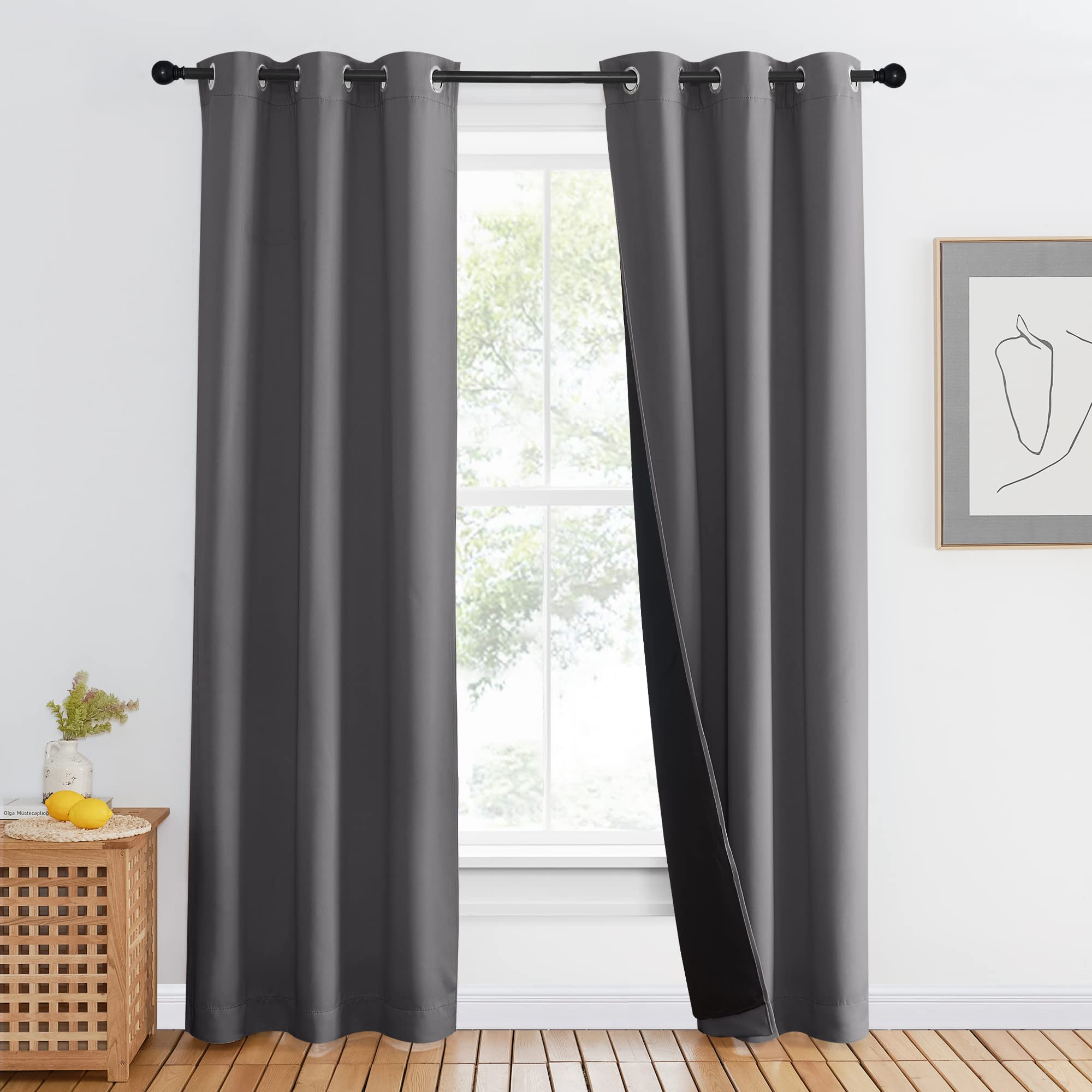 NICETOWN Grey Full Shade Curtain Panel, Gray, 42 x 80 inch, Energy Smart & Noise Blocking Out Blackout Drape for Dining Room Win