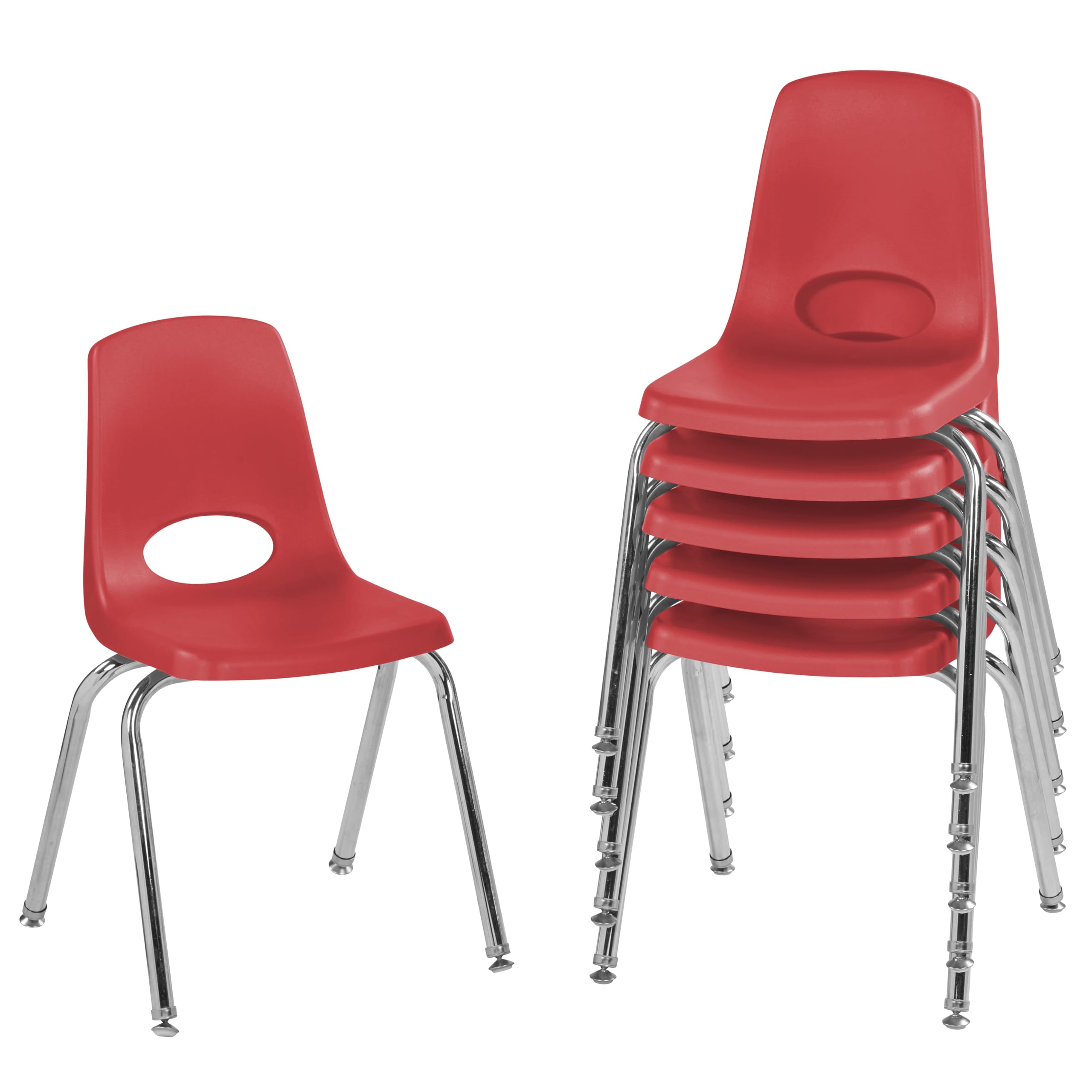 Factory Direct Partners 10367-RD 16 School Stack Chair, Stacking Student Seat with Chromed Steel Legs and Ball Glides for in-Hom