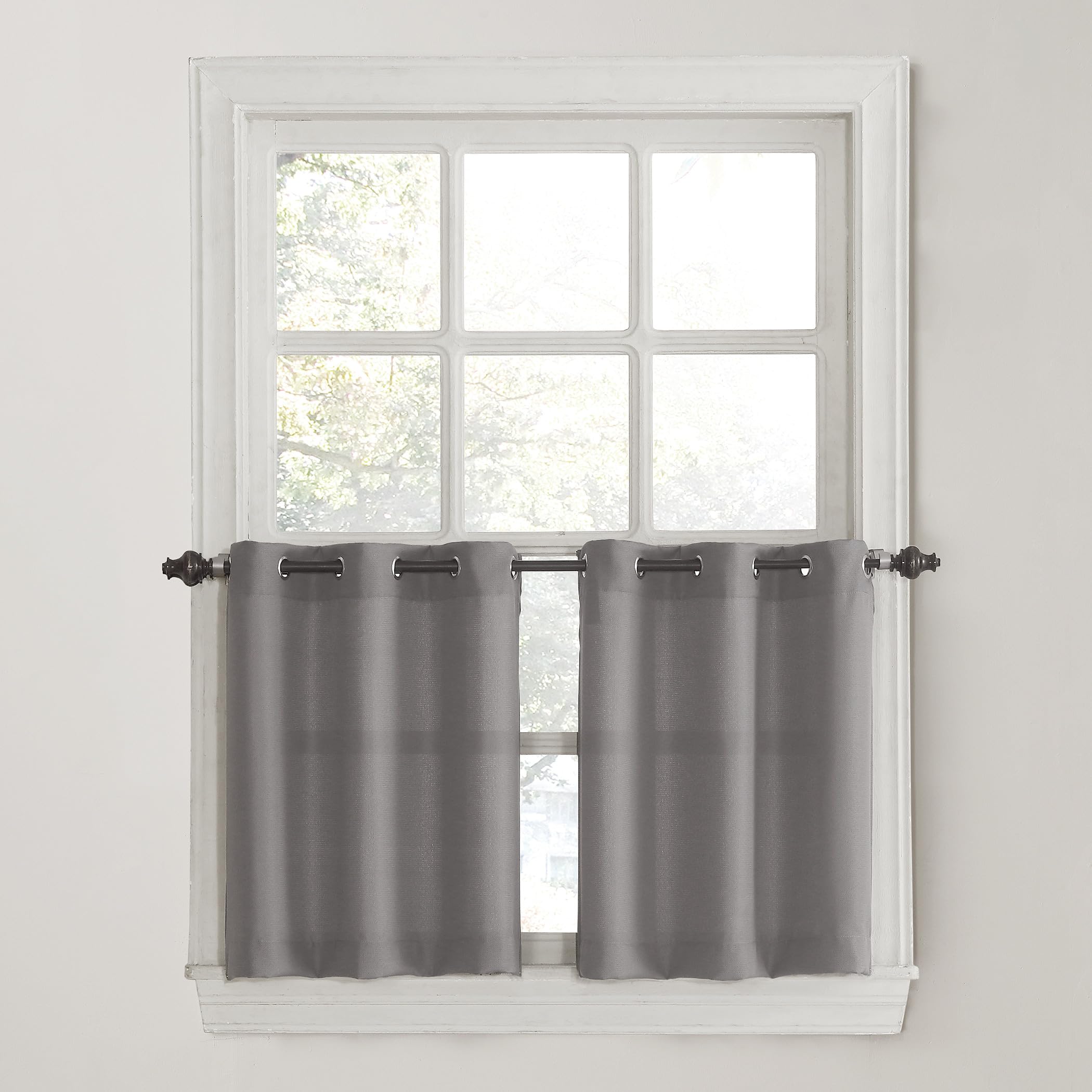 No. 918 Montego Casual Textured Semi-Sheer Grommet Kitchen Curtain Tier Pair, 56 x 36, Nickel