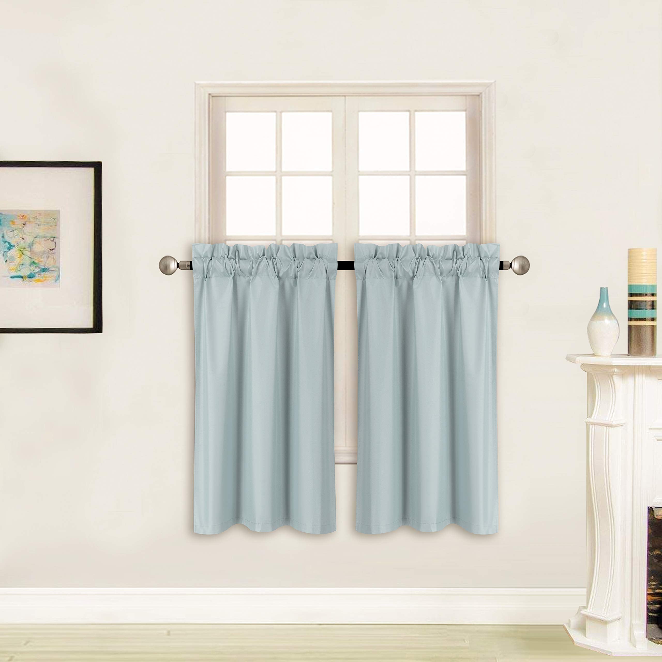 Better Home Style 100% Blackout 2 Tiers Window Treatment Curtain Insulated Drapes Short Panels for Kitchen Bathroom Basement, RV