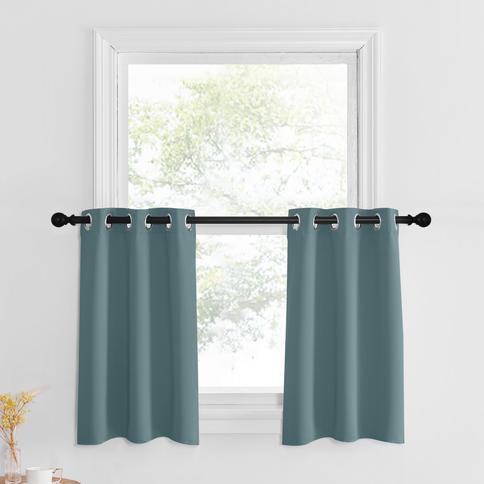 NICETOWN Kitchen Blackout Valances, Short Cafe Curtains Room Darkening Small Bathroom Window Curtain Tiers Half Window Short Cur