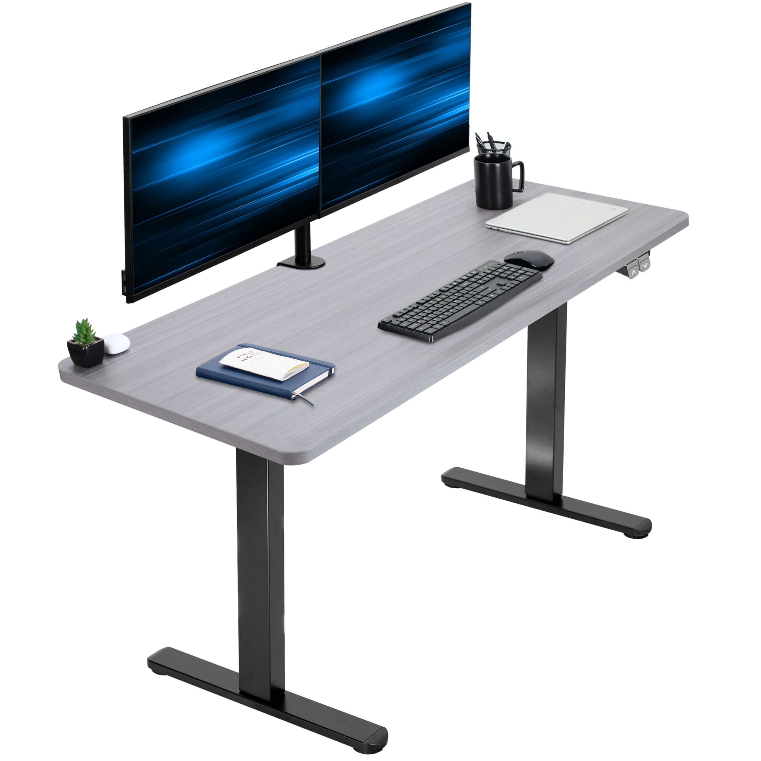 VIVO 60-inch Electric Height Adjustable 60 x 24 inch Stand Up Desk, Dark Gray Solid One-Piece Table Top, Black Frame, Home & Off