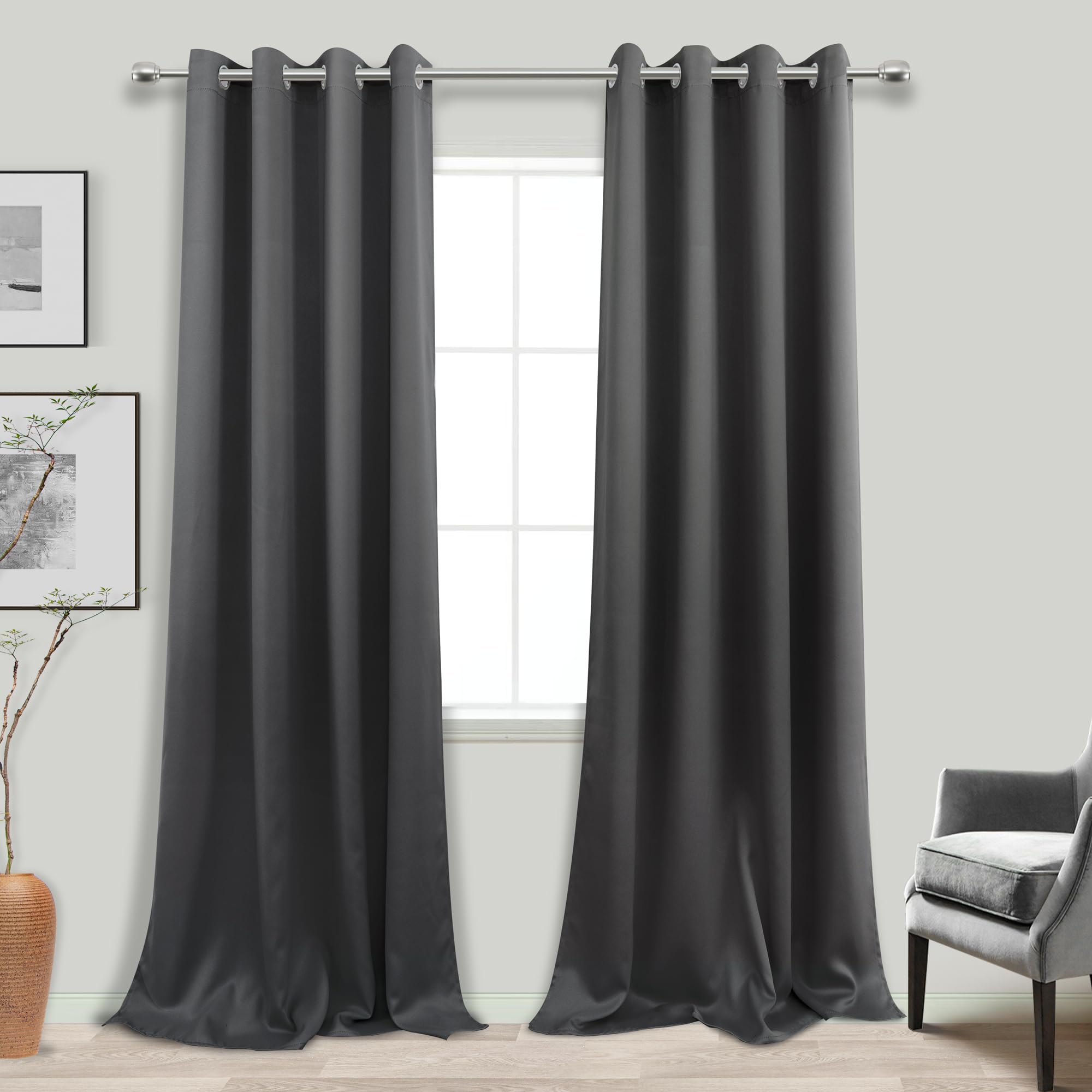 Slate Grey Curtains 108 Inches Long for 9 Foot High Ceiling Window 2 Panels Grommet XL Oversized Light Blocking Insulated Therma