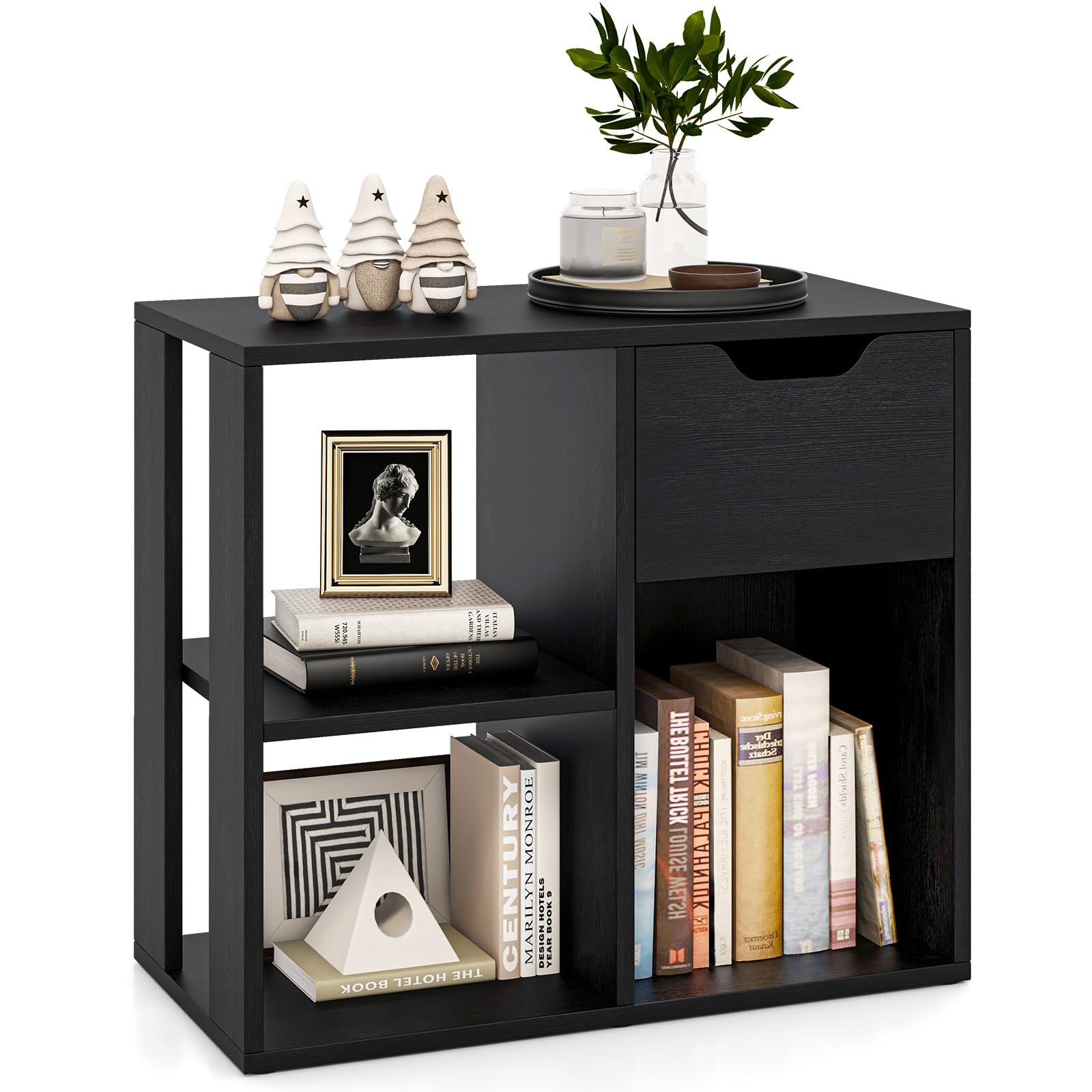 Giantex 3 Cube Bookcase with Drawer, 2 Tier Bookshelf for Small Spaces, Modern Freestanding Display Rack with Open Shelves, Book