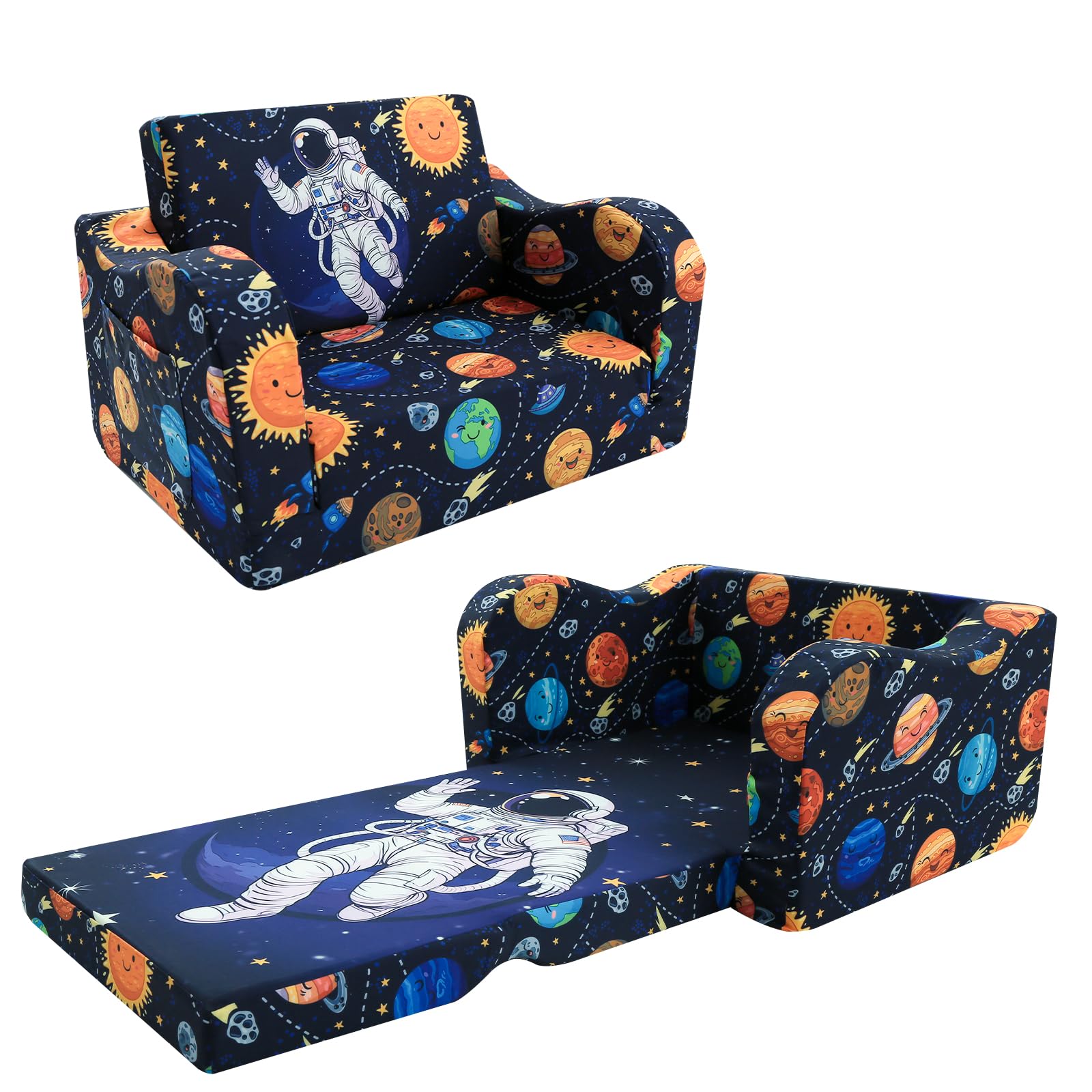 MeMoreCool Folding Kids Couch, 2-in-1 Foldable Toddler Sofa Bed and Lounge Chair, Comfy Fold Out Couch for Toddlers 1-3, Perfect