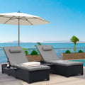 WAROOM Outdoor Chaise Lounge Chairs for Outside Patio Furniture Set of 2 Wicker Recliner Black Rattan Reclining Pool Sunbathing 