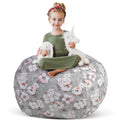 Creative QT Bean Bag Chair Cover - X-Large 38 in, Gray Floral - Toy Storage Bag & Stuffed Animal Storage for Kids Room - Giant P