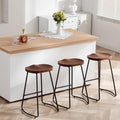 HeuGah Bar Stools Set of 3, Solid Wood Counter Height Bar Stools 26 Inch Barstool Chair for Kitchen Island Rustic Saddle Seat Ba