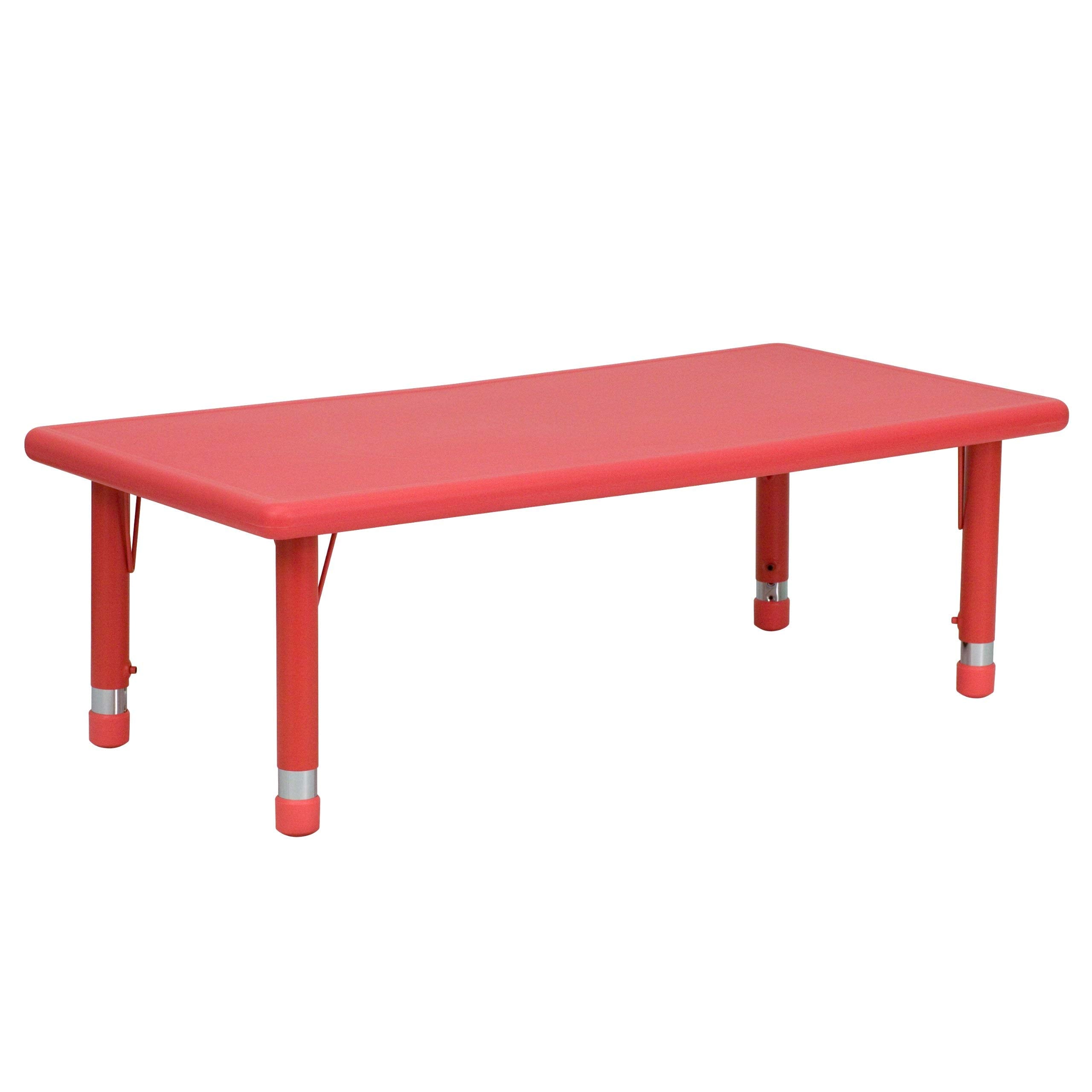 Flash Furniture Height Adjustable Rectangular Red Plastic Activity Table, 24 x 48