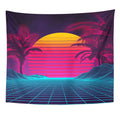TOMPOP Tapestry Retro Futuristic Neon Landscape 1980S Digital Cyber 80S Party Sci Home Decor Wall Hanging for Living Room Bedroo