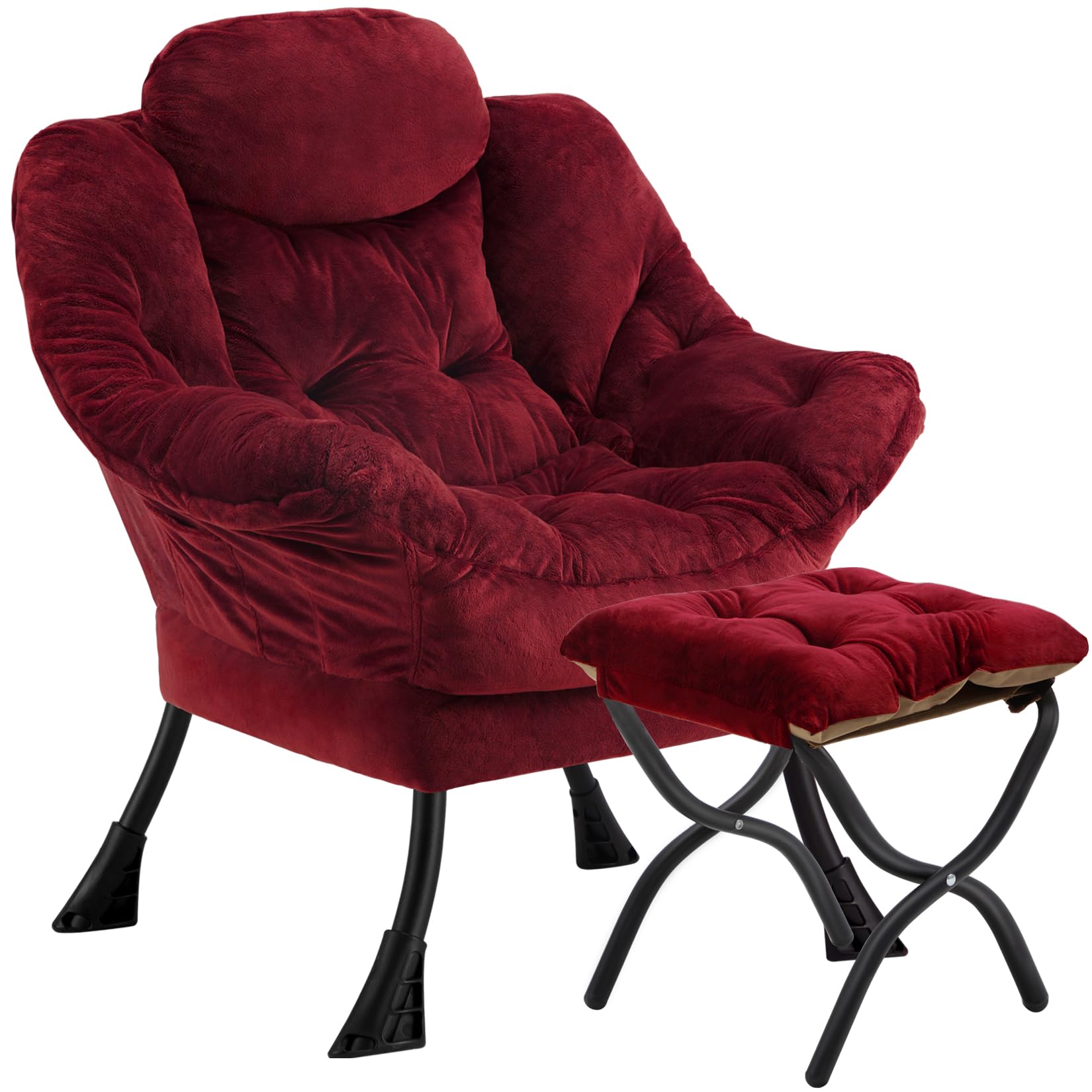 Congermom Lazy Chair with Folding Ottoman,Leisure Sofa Chair,Soft Fabric Armchair with Armrests and Side Pockets, Reading Chair 