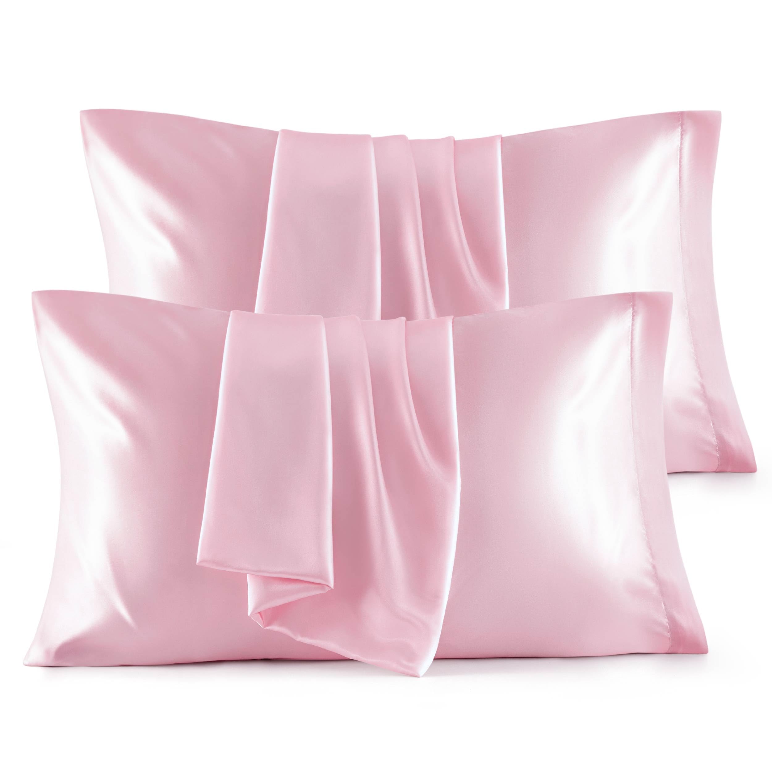 Bedsure Satin Pillowcase Standard Set of 4 - Pink Silky Pillow Covers for Hair and Skin 20x26 Inches, 4 Pack with Envelope Closu