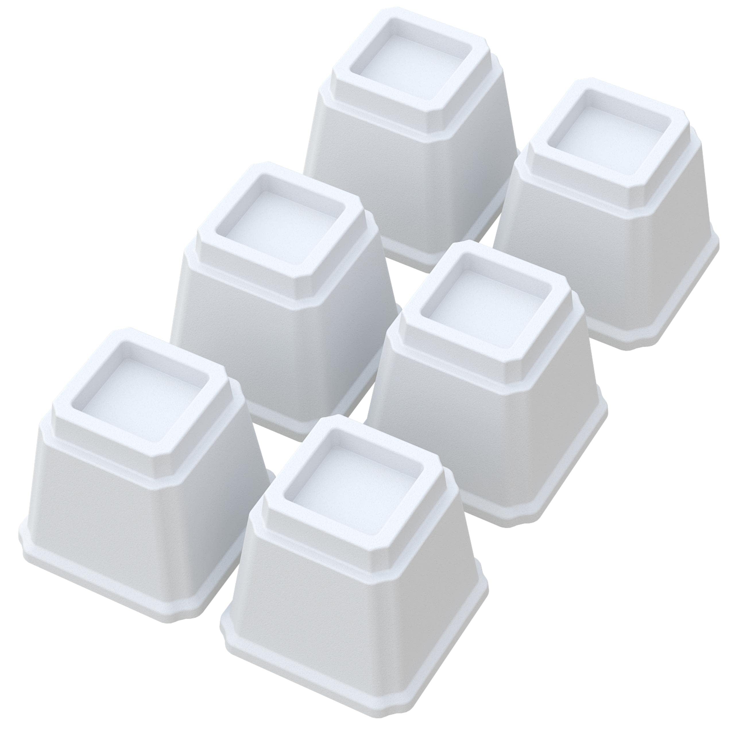 Whynonap Bed Risers Heavy Duty 5 Inches Bed Elevators, Set of 6 Lifts Up 3,000 lbs Furniture Riser for Sofa and Table, White