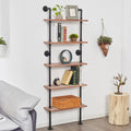 Anynice 5 Tier Industrial Ladder Bookshelf, Wall Mounted Wood Metal Rustic Pipe Shelves (Weathered Brown, 5 Tier - 10 D x 24 W x