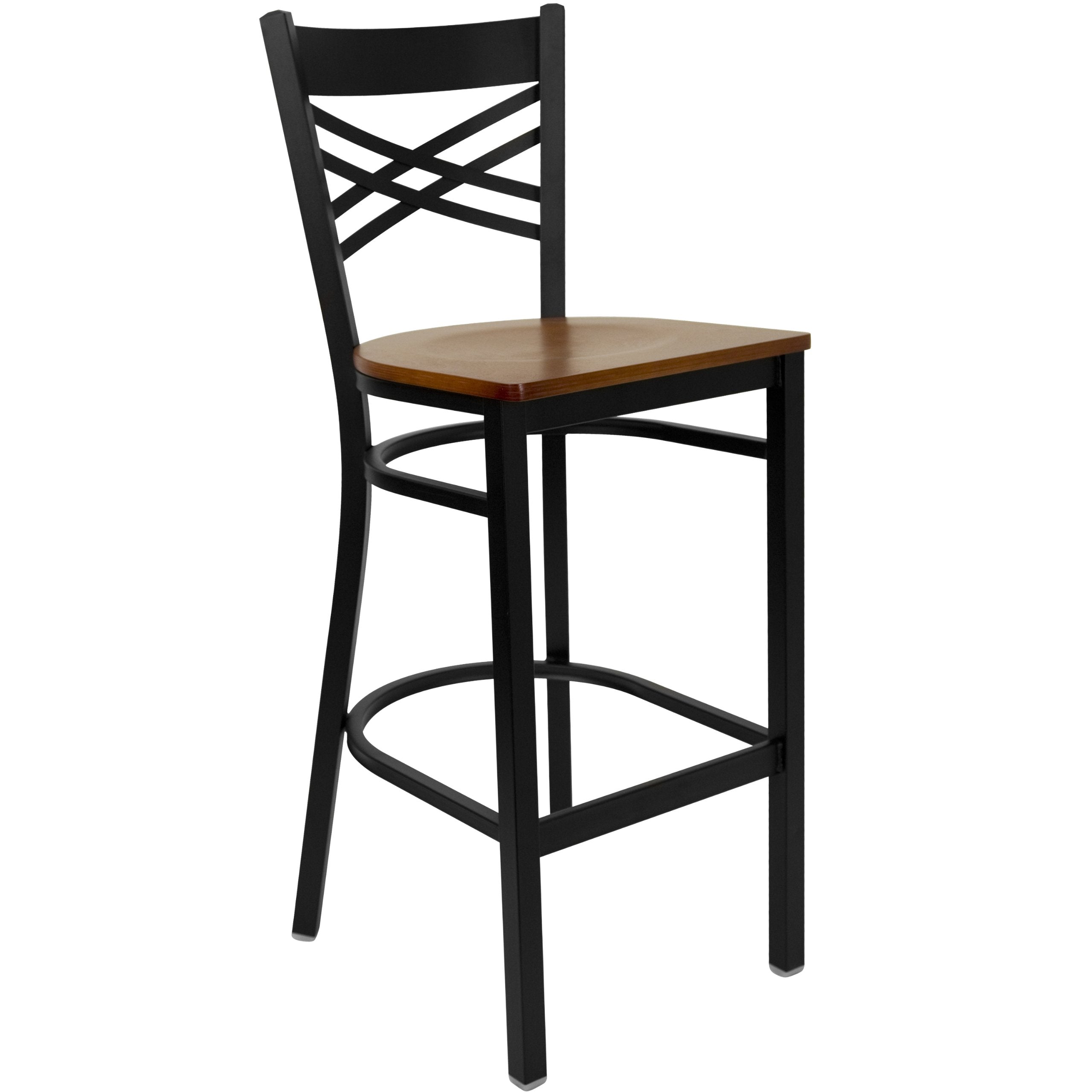 Flash Furniture HERCULES Series Black X Back Metal Restaurant Barstool - Cherry Wood Seat