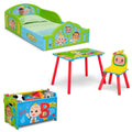 Delta Children - CoComelon 4-Piece Toddler Room-in-a-Box Set - Includes Sleep and Play Toddler Bed, Table, 1 Chair and Toy Box, 