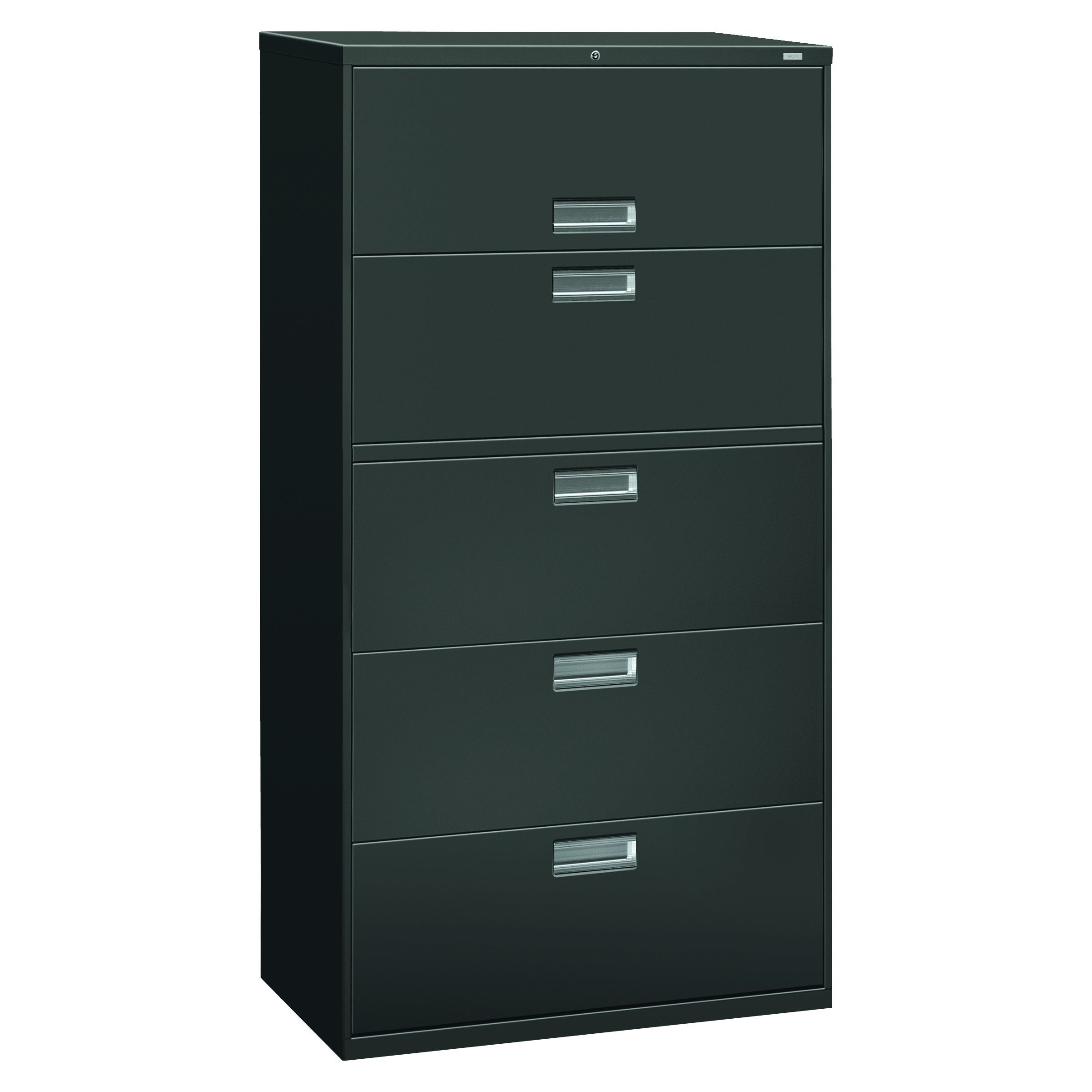 HON Brigade 600 Series Lateral File, 4 Legal/Letter-Size File Drawers, 1 Roll-Out File Shelf, Charcoal, 36 X 18 X 64.25