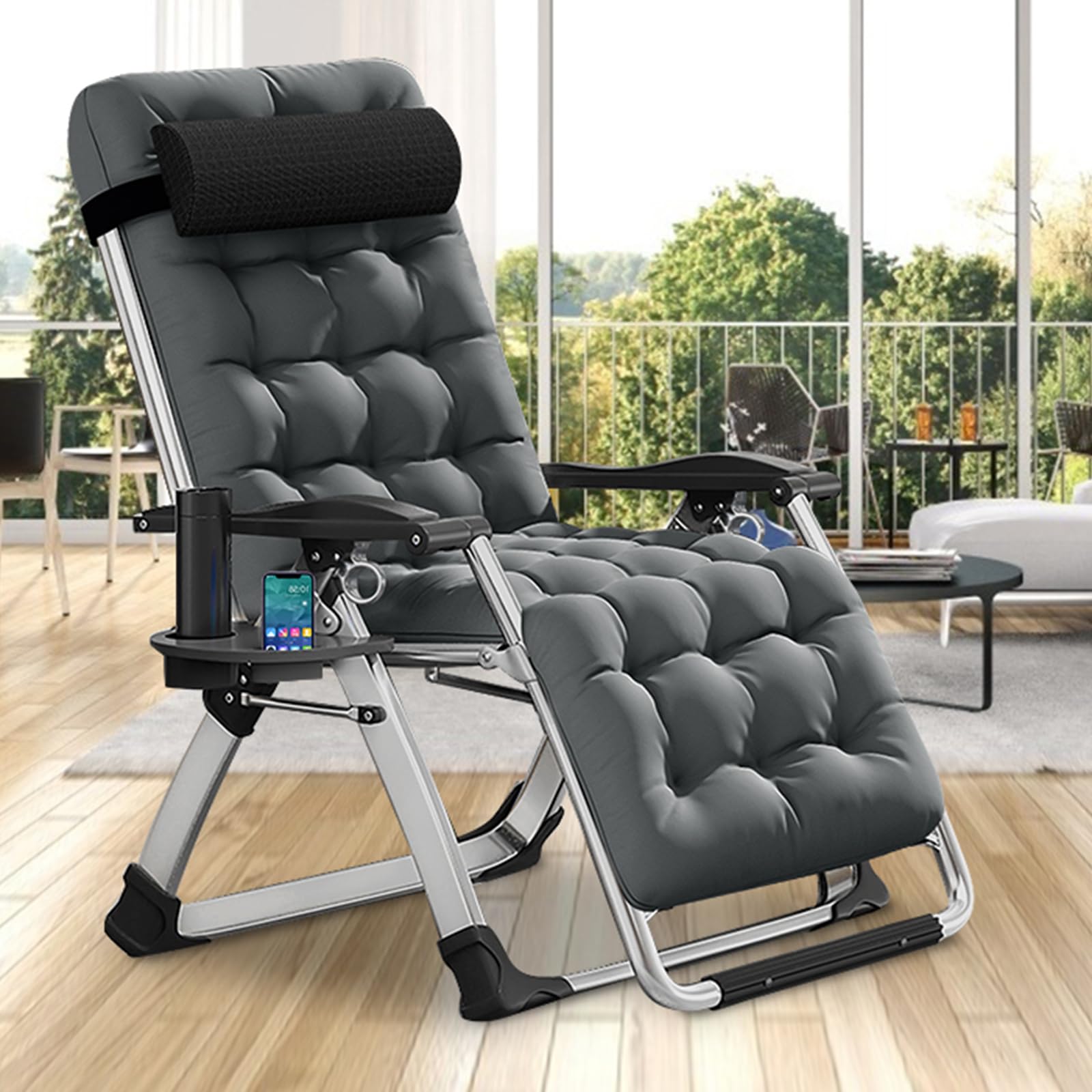 DoCred Comfy Chair, Folding Chair Recliner Chair for Bedroom and Living Room, Folding Reclining Patio Chairs Lounge Chair with R