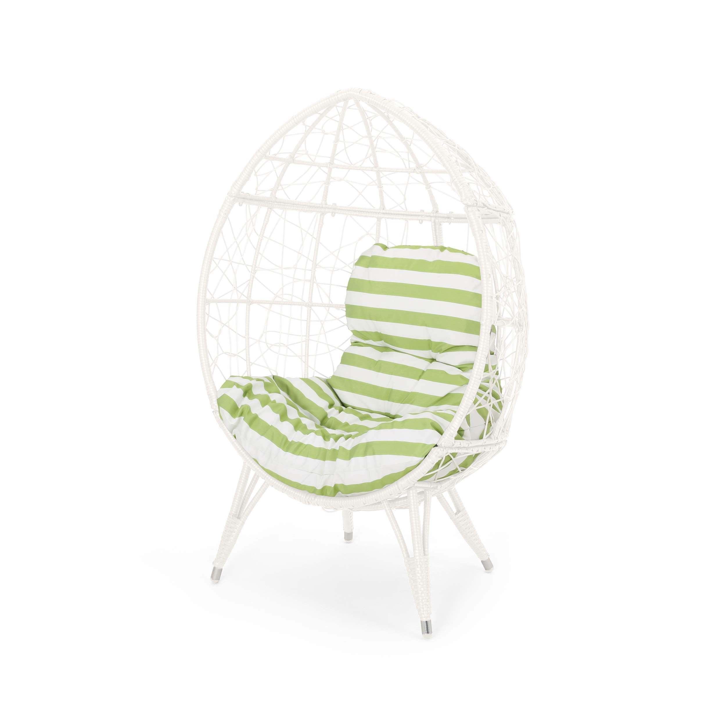 Christopher Knight Home Valerie Outdoor Wicker Teardrop Chair with Cushion, White and Green