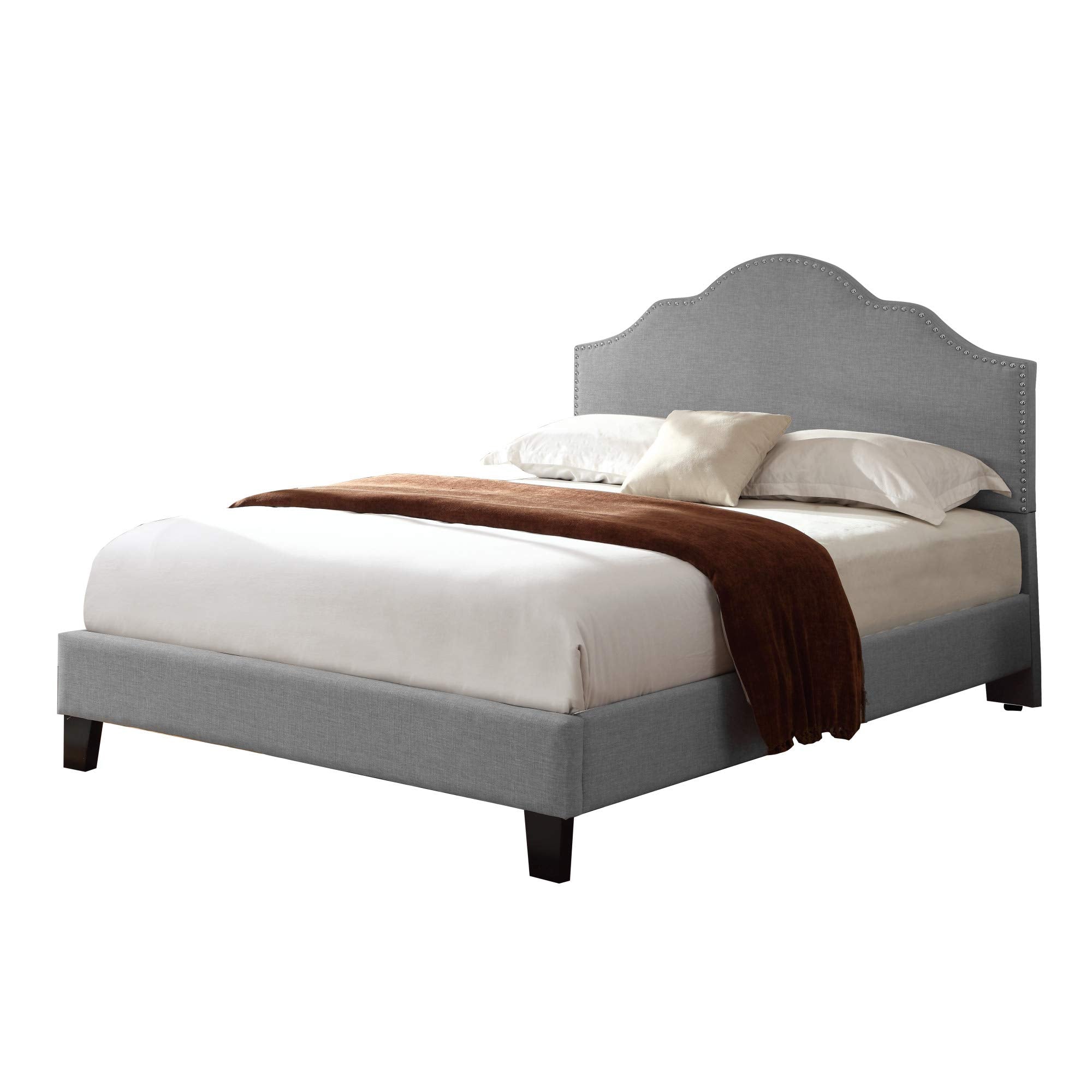 Wallace & Bay Kirby Upholstered Bed with Nailhead, Cal King, Gray
