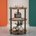 RISWER Round Side Table Living Room - Small Accent Table with 3 Tier Shelves, Rustic Wooden Couch End Table for Bedroom or Livin