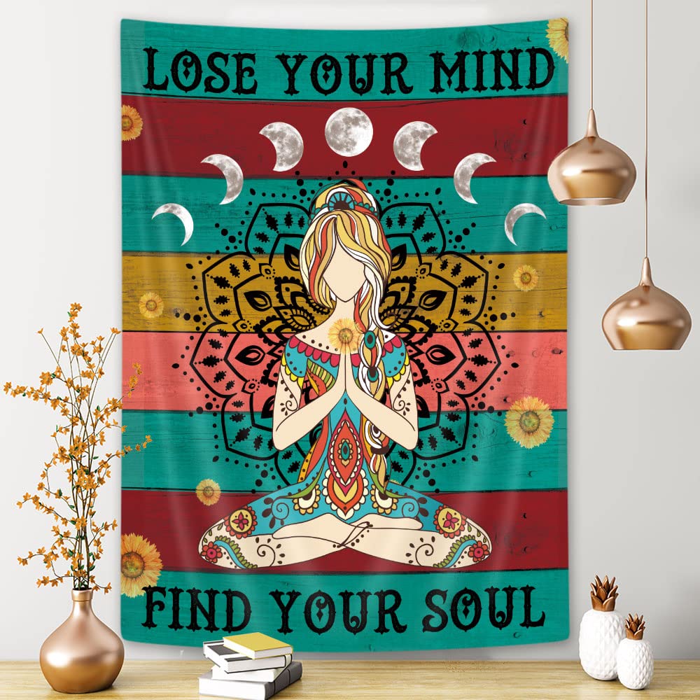 Wathon Chakra Meditation Tapestry Yoga Girl Mandala Tapestry Wall Hanging Spiritual Meditation Quotes, Colorful Boho Psychedelic