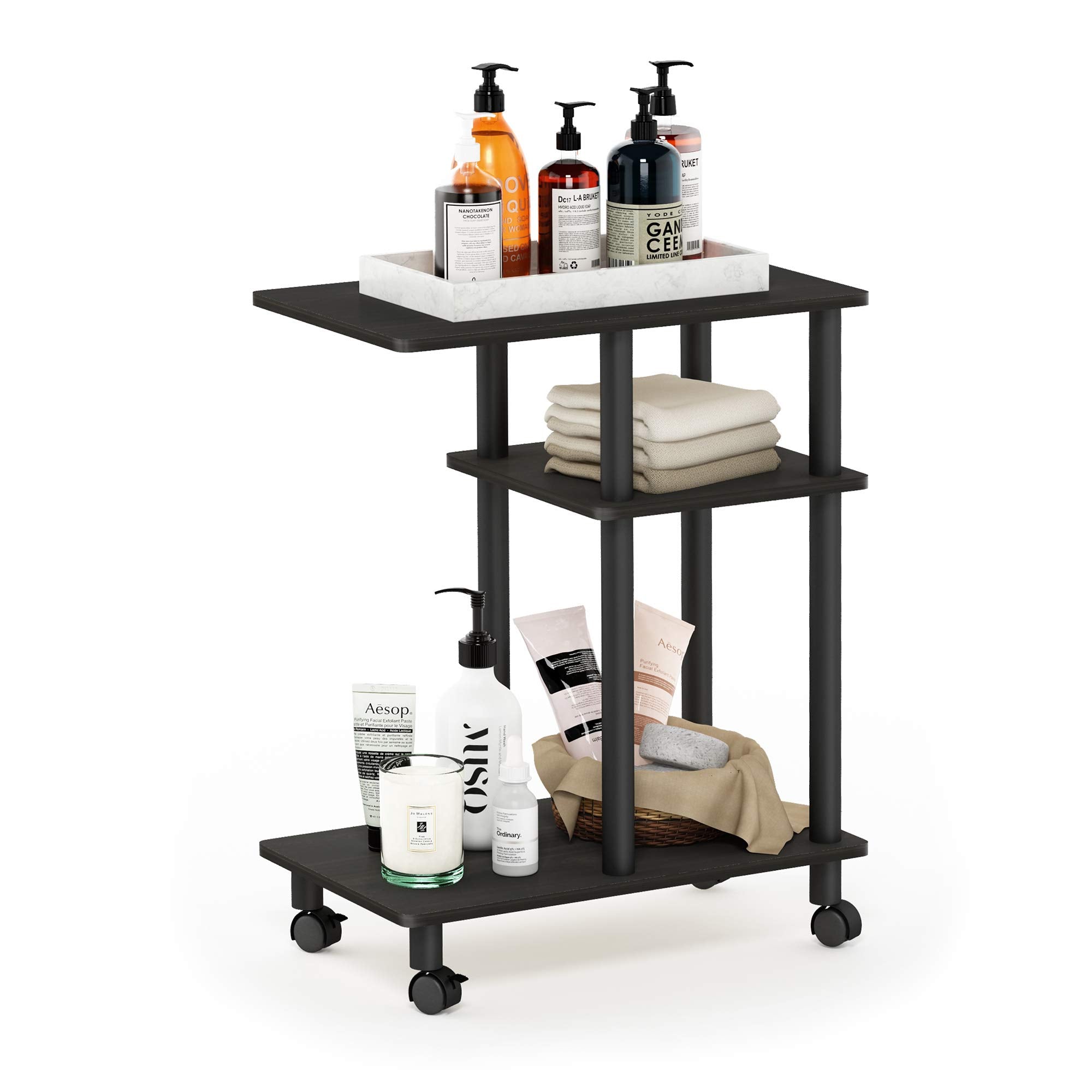 Furinno Turn-N-Tube C Shaped Side Table With Casters, Espresso/Black