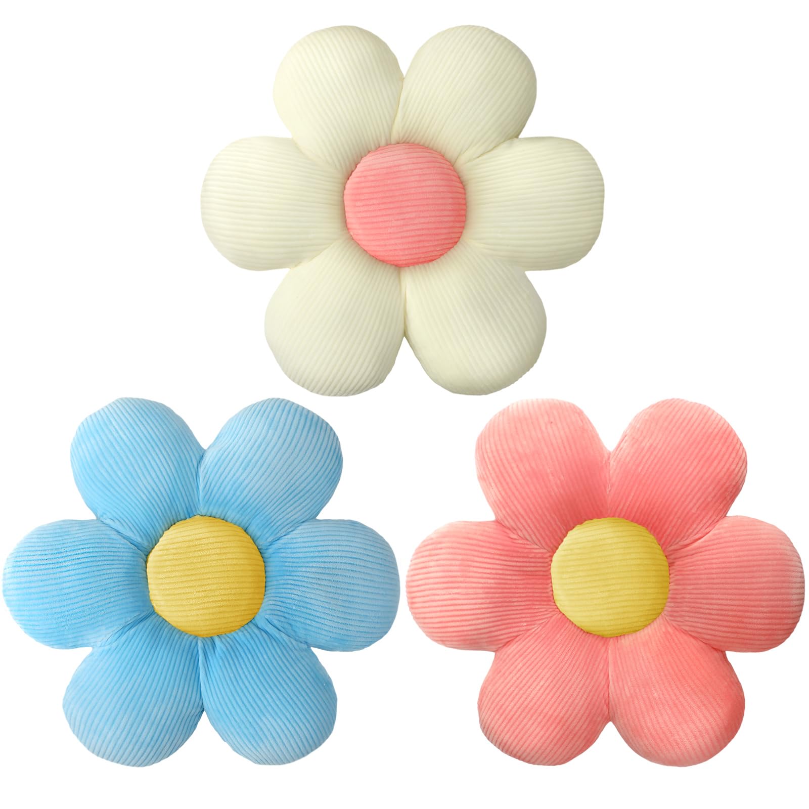 Sratte 3 Pcs Flower Pillows Flower Shaped Throw Pillow Cute Daisy Flower Pillow Flower Seating Cushions for Adults Home Bedroom 