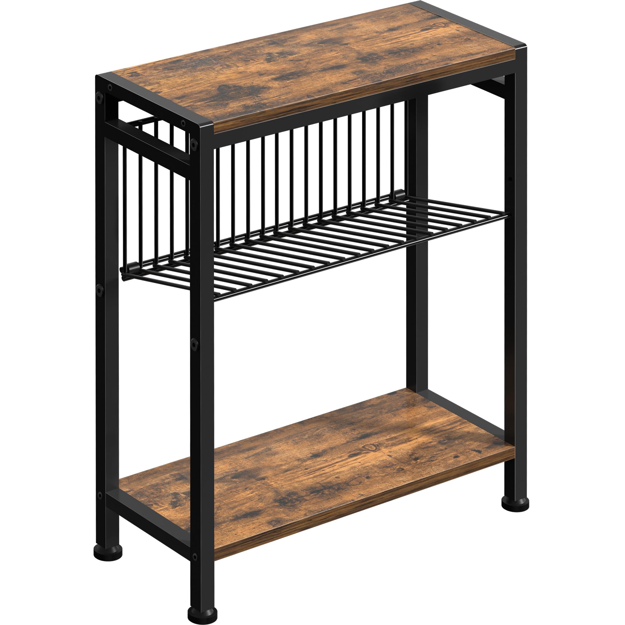 Small Side Table for Small Space, 3-Tier Narrow End Table with Magazine Holder,Slim Nightstand, Skinny Snack Couch Table in Livi