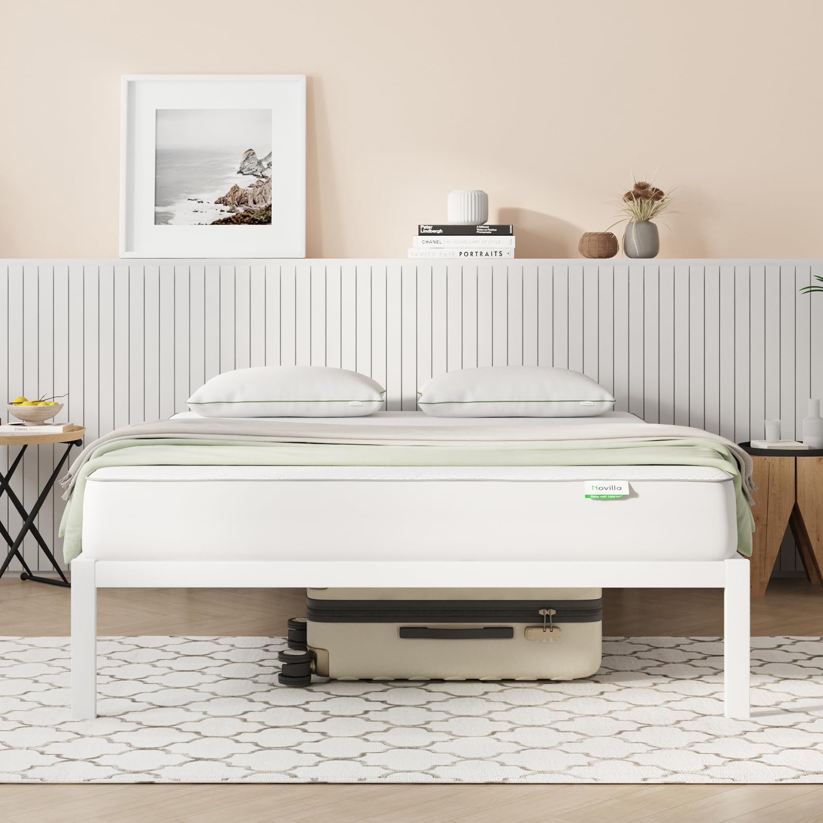 Novilla Full Size Bed Frame Without Headboard, Metal Platform Bed Frame, No Box Spring Needed, Heavy Duty, Wood Slat Support, Ea
