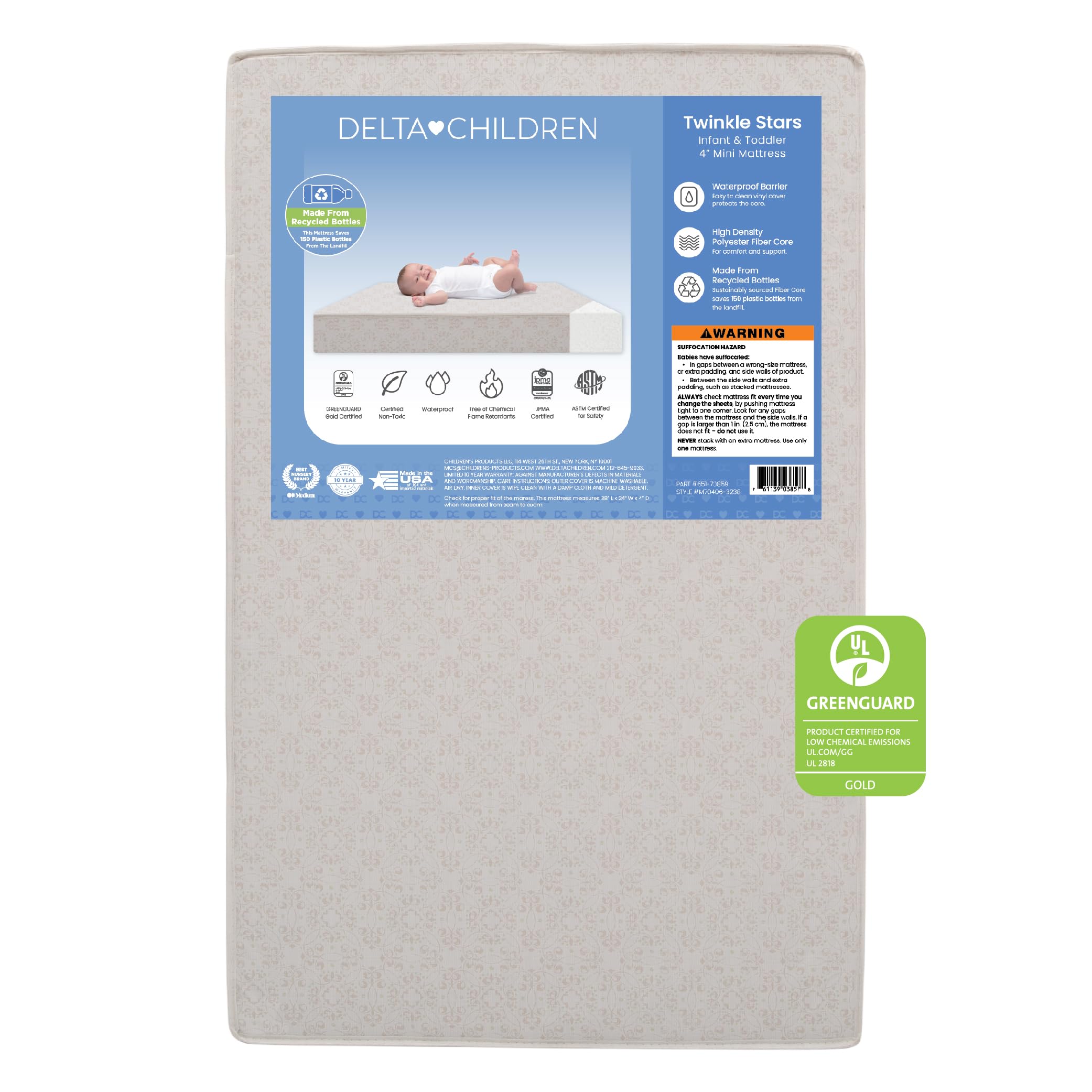 Delta Children Twinkle Stars 4 Mini Crib Mattress,Firm, Royal Blue
