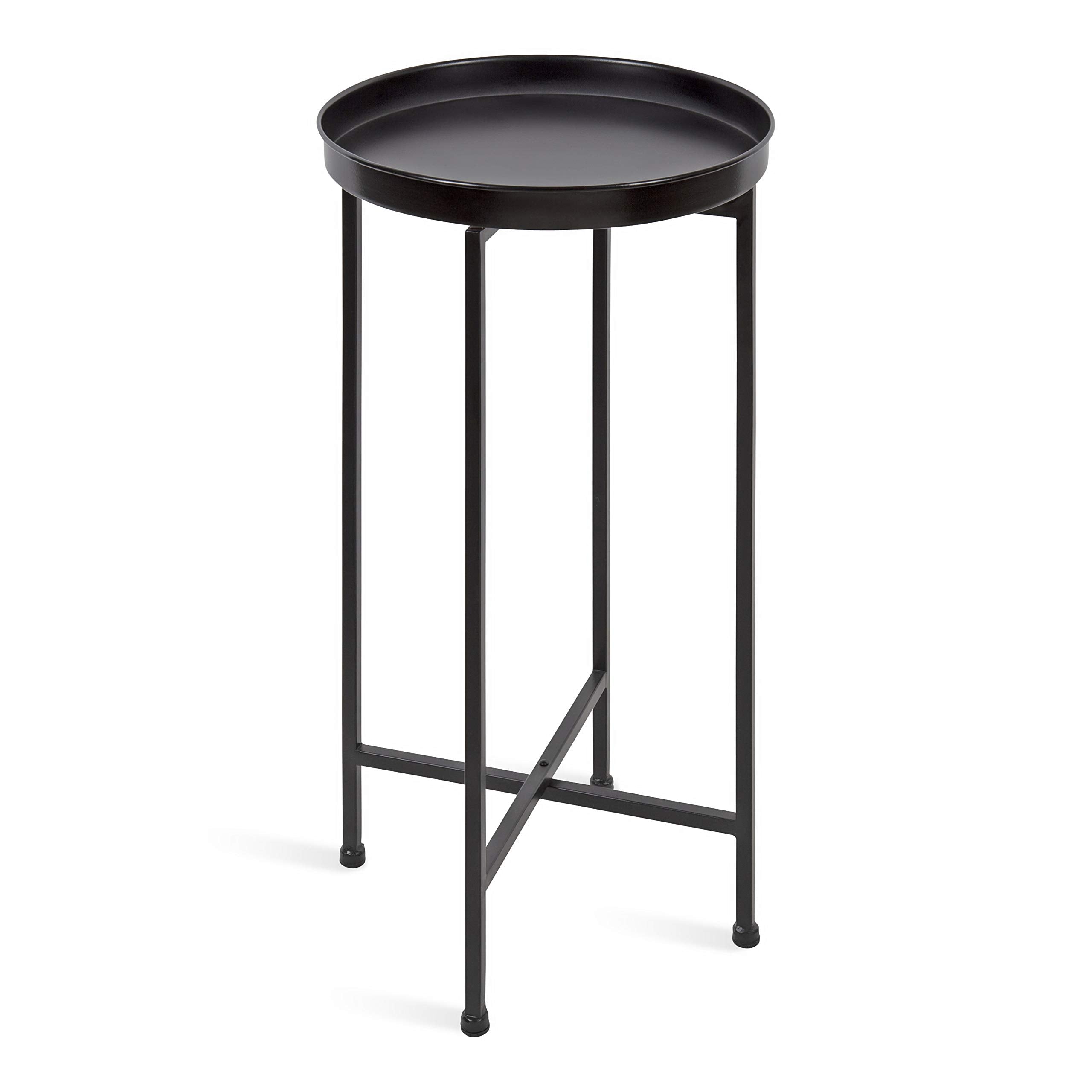 Kate and Laurel celia Round Metal Foldable Accent Table with Mirror Tray Top, Bronze