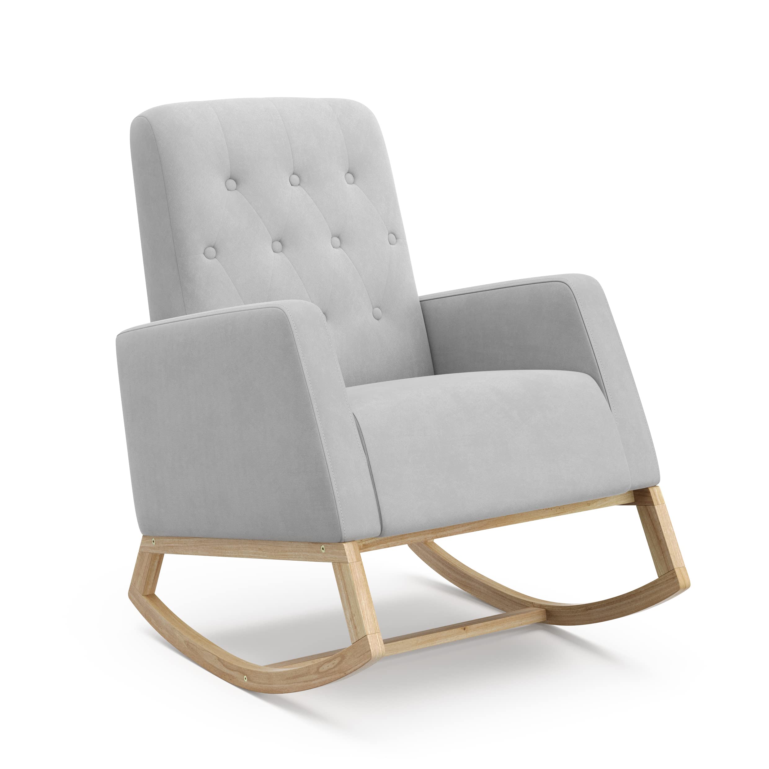 Storkcraft Northern Lights Nursery Rocker (Steel/Natural) - Upholstered, Button-Tufted Rocking Chair for Nursery, Gentle Rocking