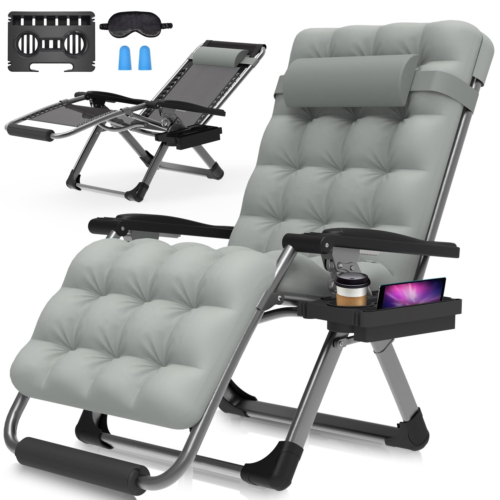 Suteck Oversized Zero Gravity Chair,29In XL Lounge Chair w/Removable Cushion&Headrest, Reclining Camping Chair w/Upgraded Lock a