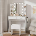 Otterease Vanity Desk with LED Lighted Mirror, Makeup Vanity with 3 Adjustable Lights, 2 Large Drawers and 4 Open Shelves, Vanit