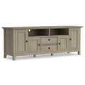 SIMPLIHOME Amherst 72-inch Wide Solid Wood TV Stand in Distressed Grey Transitional-Style Media Console for Living Room with Cab