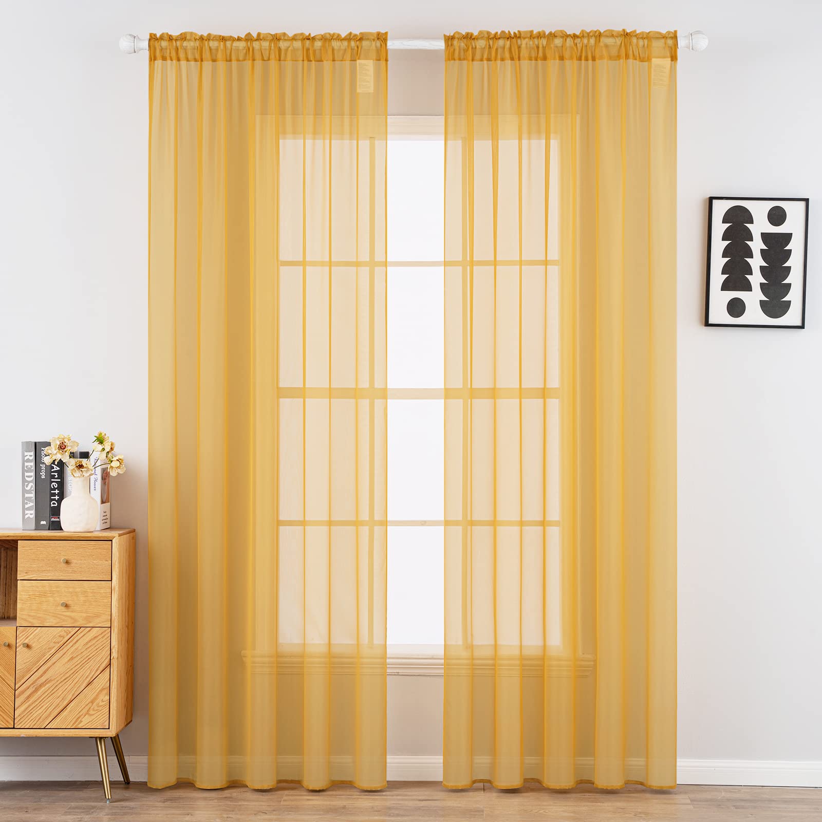 MIULEE 2 Panels Solid Color Sheer Window Curtains Elegant Window Voile Fall Panels/Drapes/Treatment for Bedroom Living Room (54 