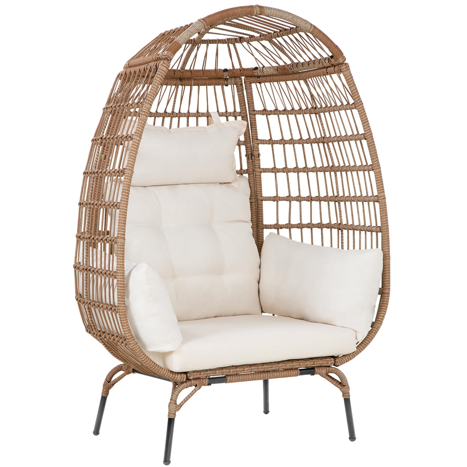 Egg Chair Egg Basket Lounge Chair Rattan Chair Steel Frame Oversized Indoor Outdoor Lounger Simple Installation with 4 Comfort C