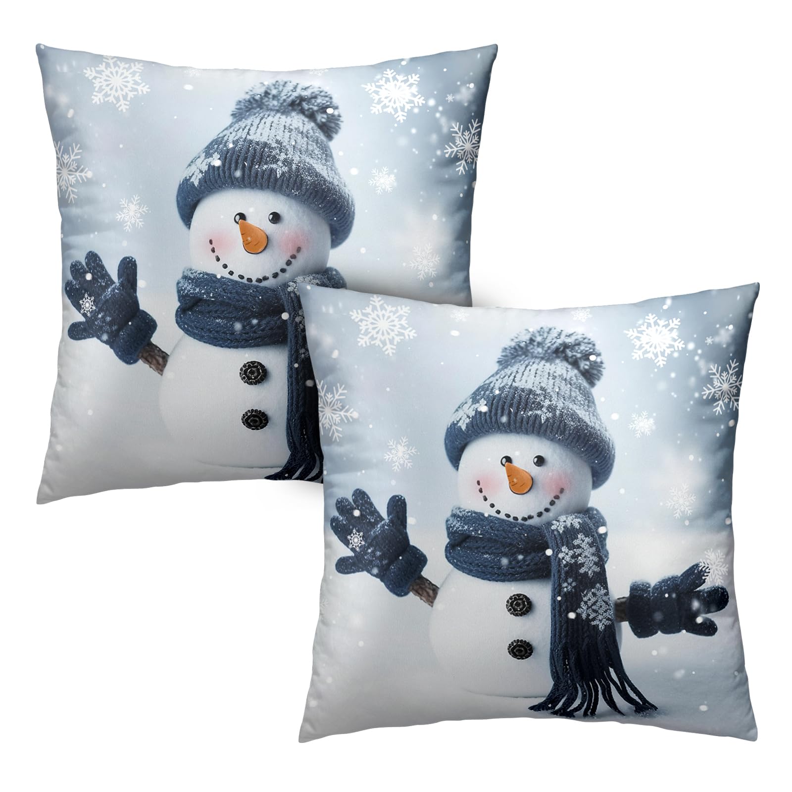 Kwlegh Winter Snowman Pillow Covers 18x18 Set of 2 Winter Decorating Throw Pillows Cover Snowflake Decorative Christmas Pillows 